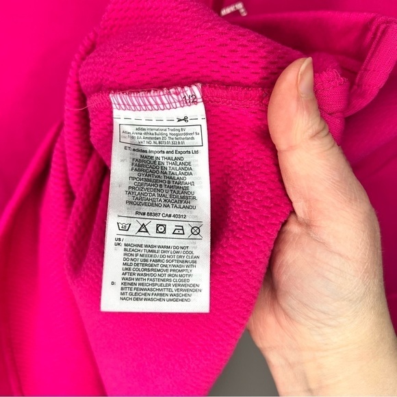 Adidas Bright Hot Pink Pullover Hooded Logo Fleece Lined Sweatshirt Size Small - Picture 9 of 16